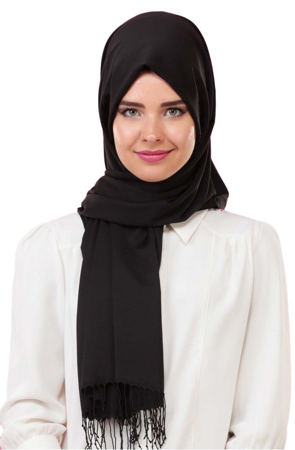 Cachmira Düz Viskon Siyah Şal